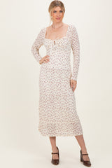 Cream Floral Sweetheart Neckline Long Sleeve Maxi Dress