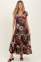 Black Floral Chiffon V-Neck Maternity Maxi Dress