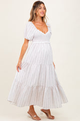 Ivory Floral Stripe Tiered Maternity Maxi Dress