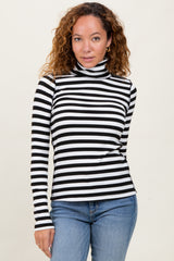 Black Striped Turtleneck Long Sleeve Top