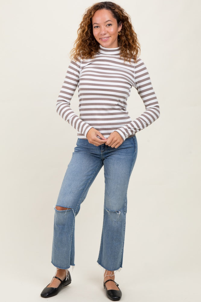 Mocha Striped Turtleneck Long Sleeve Top