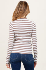 Mocha Striped Turtleneck Maternity Long Sleeve Top