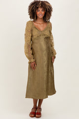 Olive Lace Jacquard Long Sleeve Maternity Midi Dress