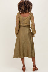 Olive Lace Jacquard Long Sleeve Maternity Midi Dress
