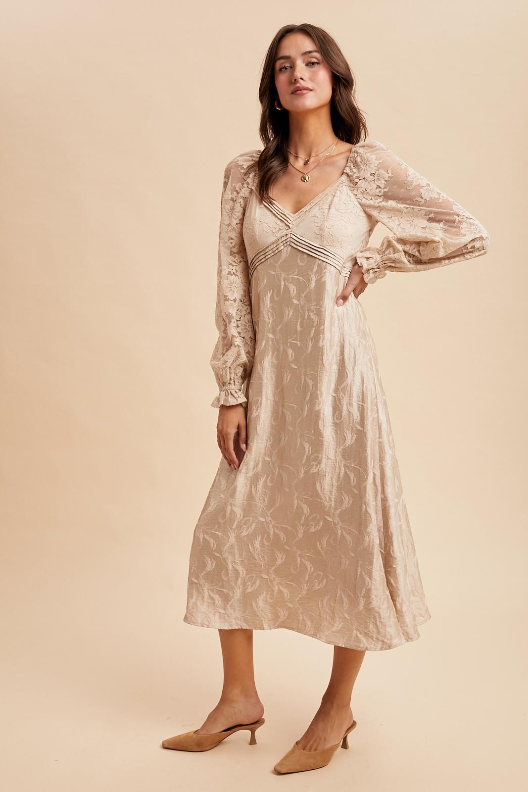 cream long sleeve midi dress Cammie Long Sleeve Midi Dress - Beige