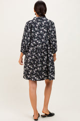 Black Floral Corduroy Button Down Shirt Dress