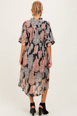 Black Floral Chiffon Front Tie Maternity Midi Dress