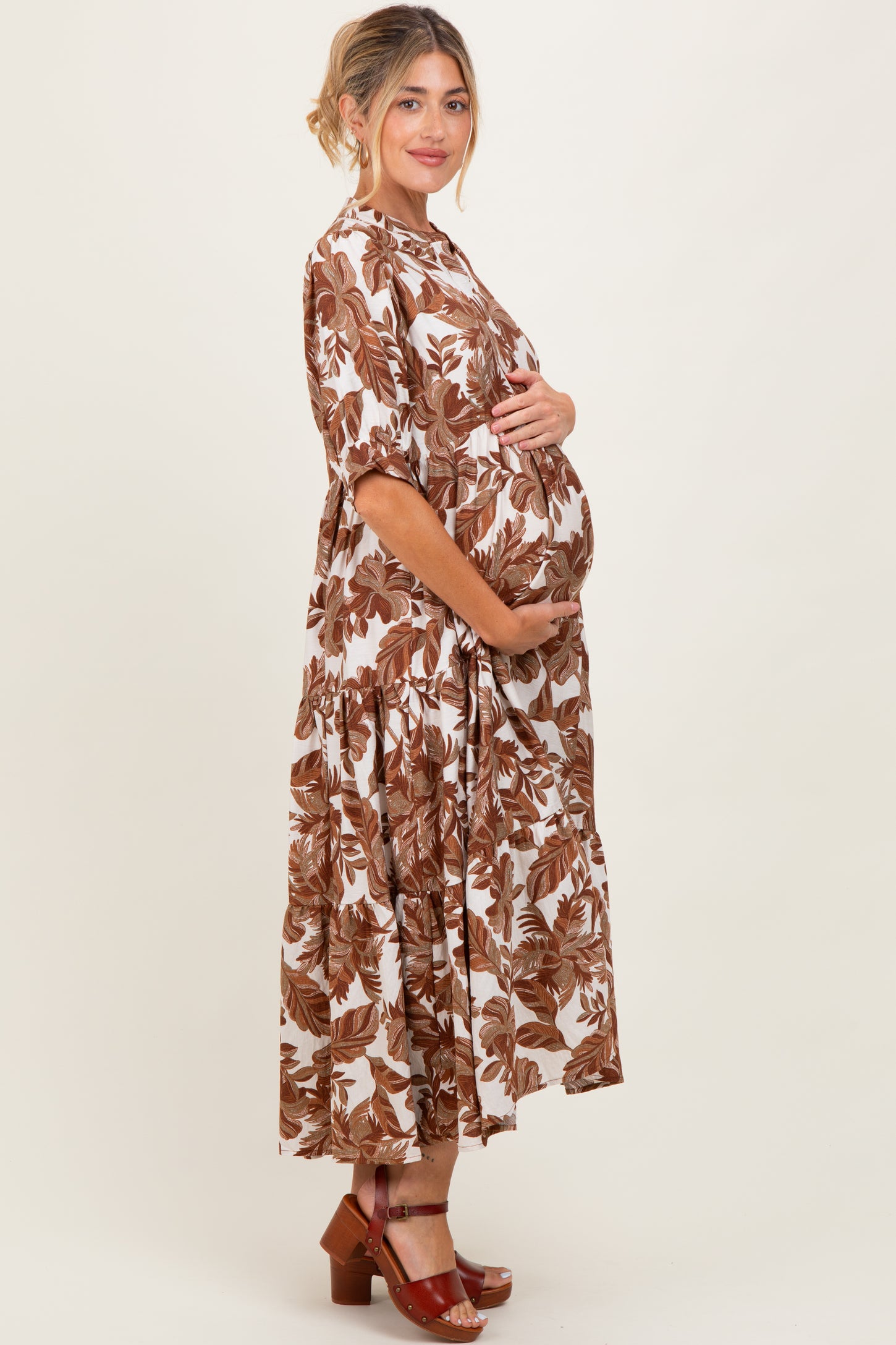 brown tiered midi dress Brown Cotton Waffle Square Neck Tiered Midi Dress 64" / Custom Height (Free)
