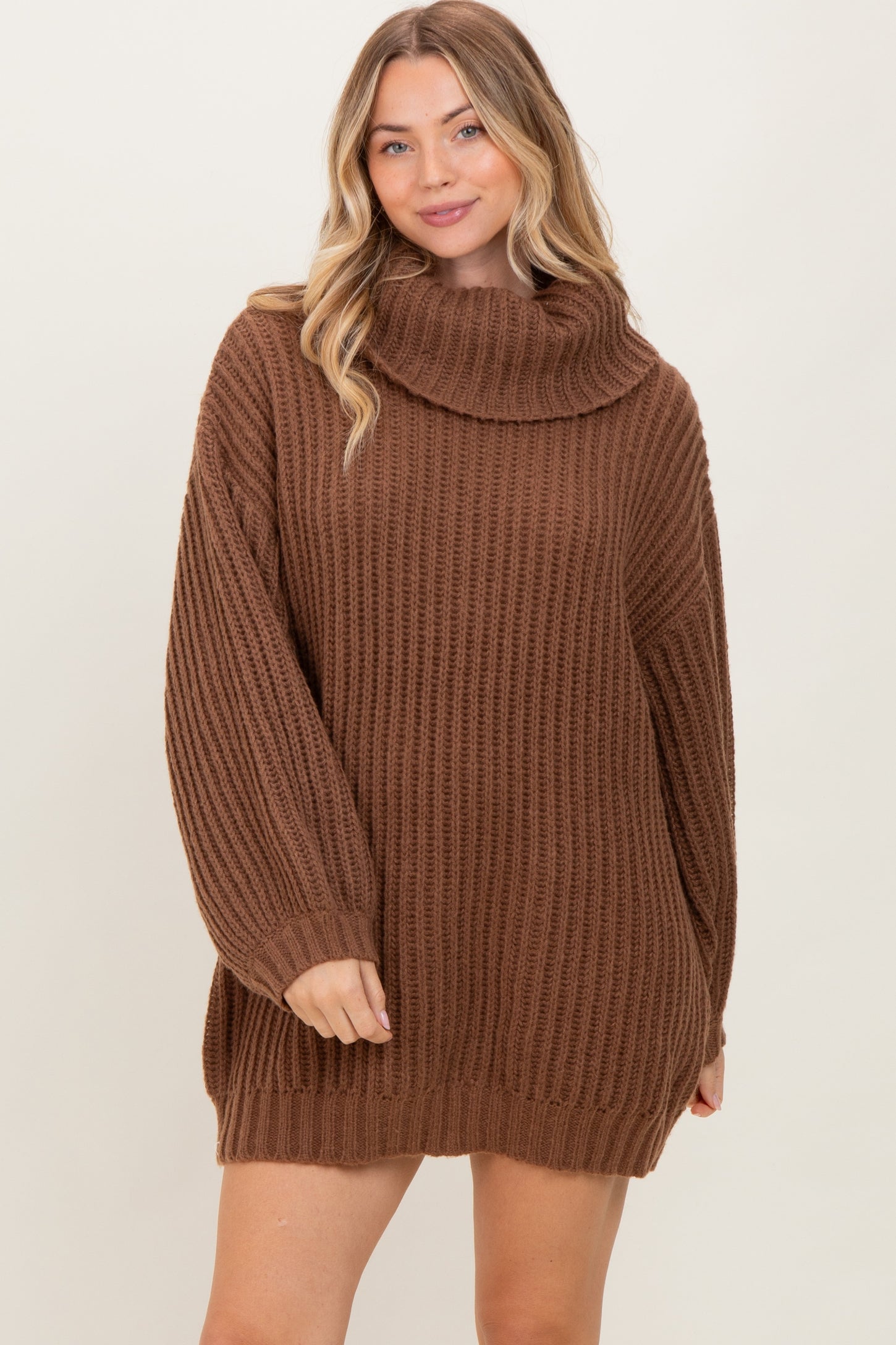 Light Brown Turtleneck Puff Sleeve Sweater Dress PinkBlush Light Brown Turtleneck Puff Sleeve Sweater Dress PinkBlush
