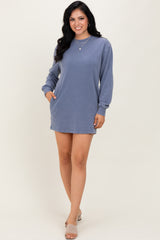 Blue Mineral Wash Oversized Sweatshirt Mini Dress