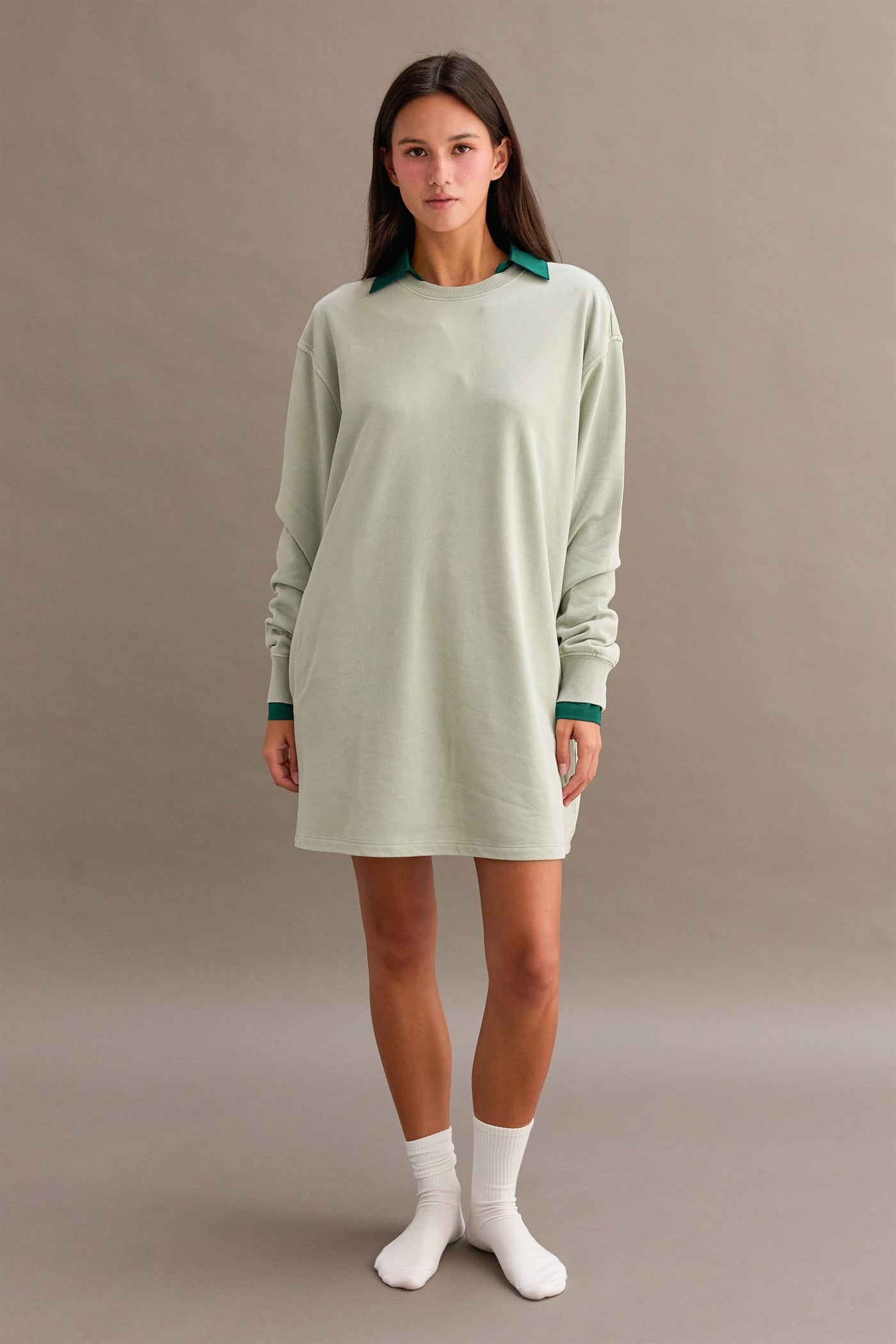 Mint Mineral Wash Oversized Maternity Sweatshirt Mini Dress