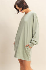 Mint Mineral Wash Oversized Sweatshirt Mini Dress