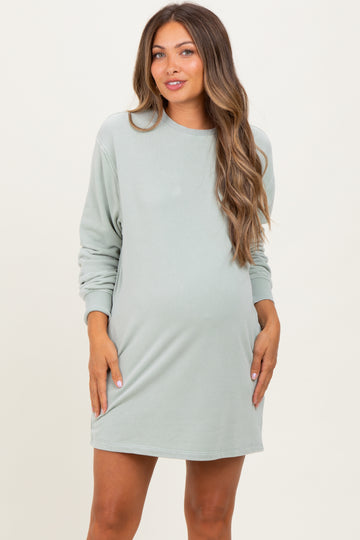 Mint Mineral Wash Oversized Maternity Sweatshirt Mini Dress