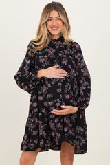Black Floral Tiered Long Sleeve Maternity Dress