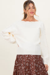 Cream Boat Neck Pointelle Detail Maternity Sweater