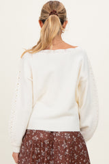Cream Boat Neck Pointelle Detail Maternity Sweater