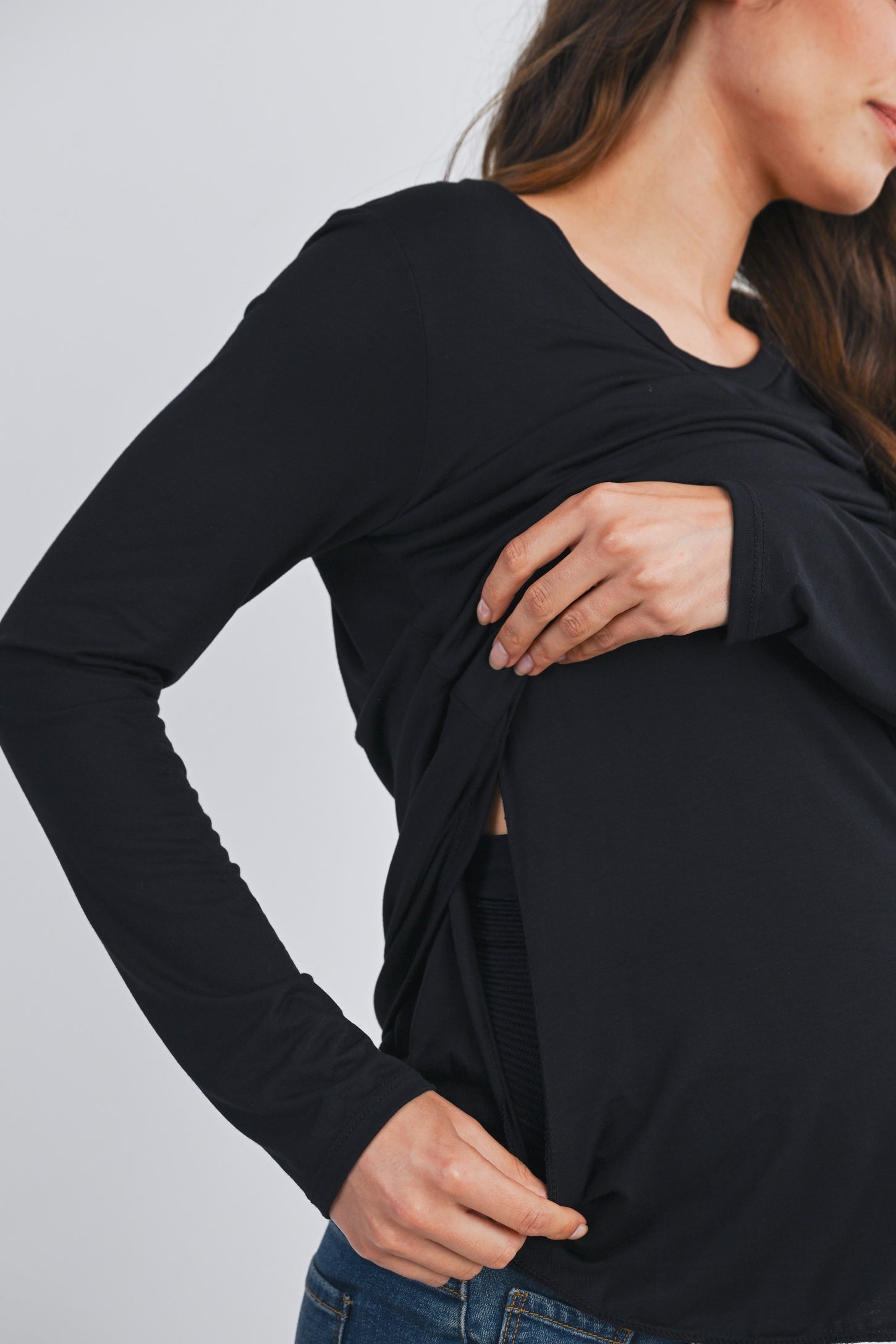 Black Inner Layer Maternity/Nursing Long Sleeve Top