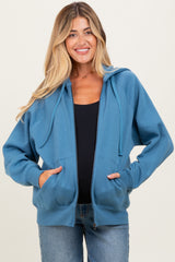 Blue Relaxed Fit Fleece Maternity Zip Hoodie