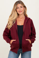 Burgundy Front Zipper Hooded Maternity Sweater