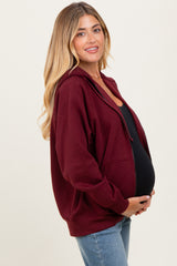 Burgundy Front Zipper Hooded Maternity Sweater