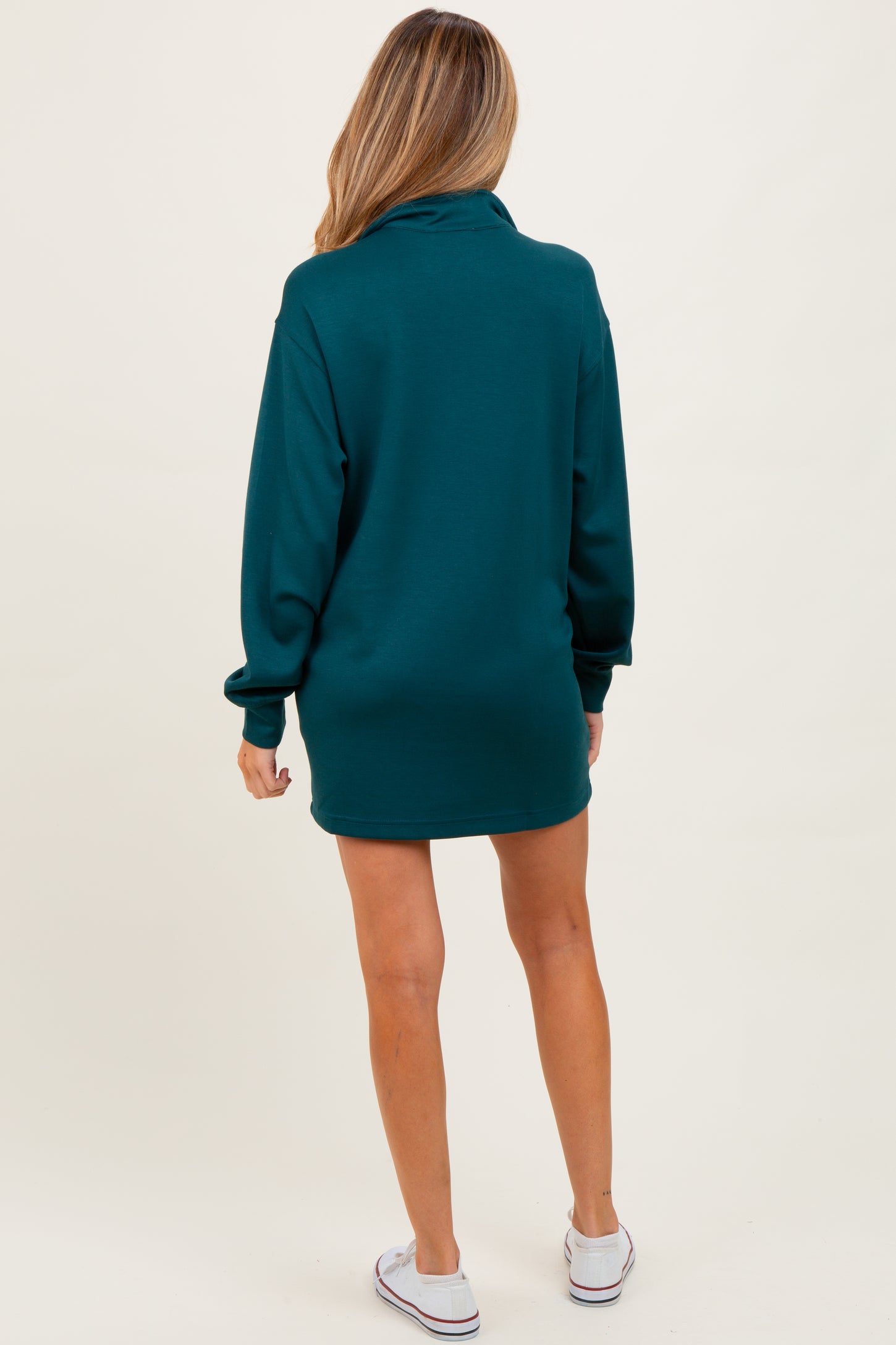 Forest Green Half Zip Long Sleeve Maternity Mini Dress Forest Green Half Zip Long Sleeve Maternity Mini Dress