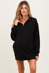 Black Half Zip Long Sleeve Maternity Mini Dress