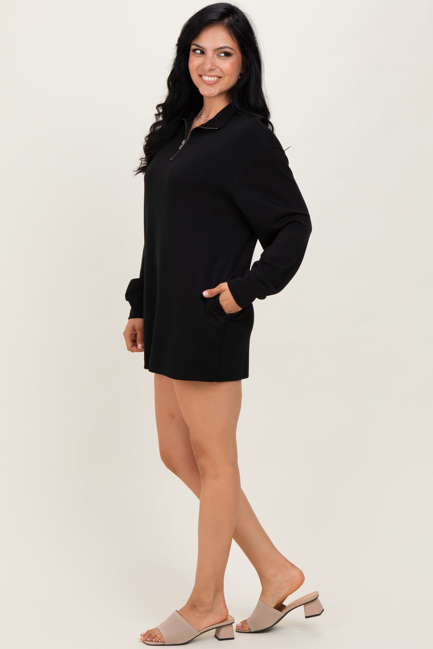 Black Half Zip Long Sleeve Mini Dress Black Half Zip Long Sleeve Mini Dress