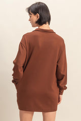 Brown Half Zip Long Sleeve Mini Dress