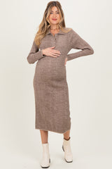 Mocha Striped Rib Knit Maternity Polo Sweater Dress