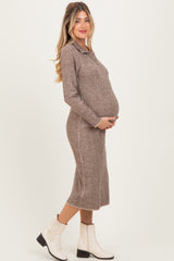 Mocha Striped Rib Knit Maternity Polo Sweater Dress