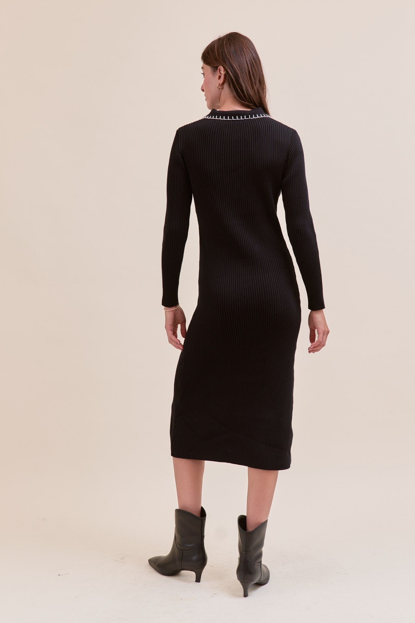 contrast stitch midi dress Karen Millen Tailored Linen Blend Contrast Stitch Midi Dress in Ivory