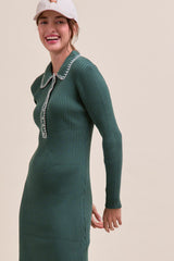 Forest Green Contrast Stitch Midi Sweater Dress