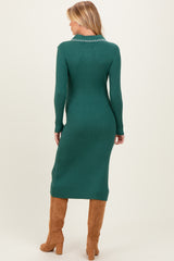 Forest Green Contrast Stitch Maternity Midi Sweater Dress