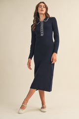 Navy Contrast Stitch Maternity Midi Sweater Dress