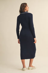 Navy Contrast Stitch Midi Sweater Dress