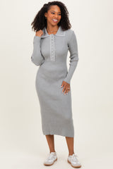 Heather Grey Contrast Stitch Midi Sweater Dress