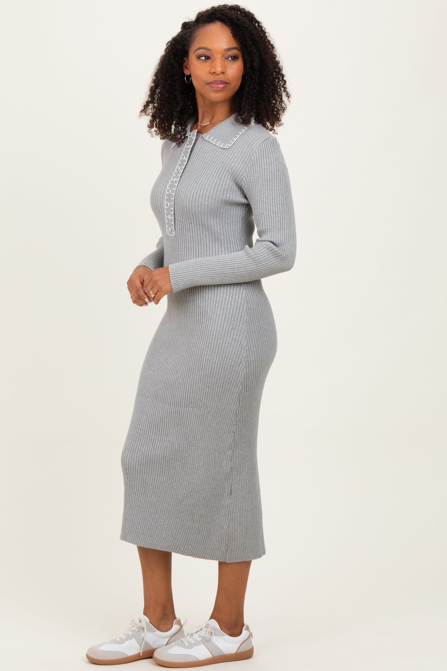 Heather Grey Contrast Stitch Midi Sweater Dress Heather Grey Contrast Stitch Midi Sweater Dress