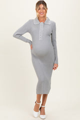 Heather Grey Contrast Stitch Maternity Midi Sweater Dress