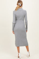 Heather Grey Contrast Stitch Maternity Midi Sweater Dress