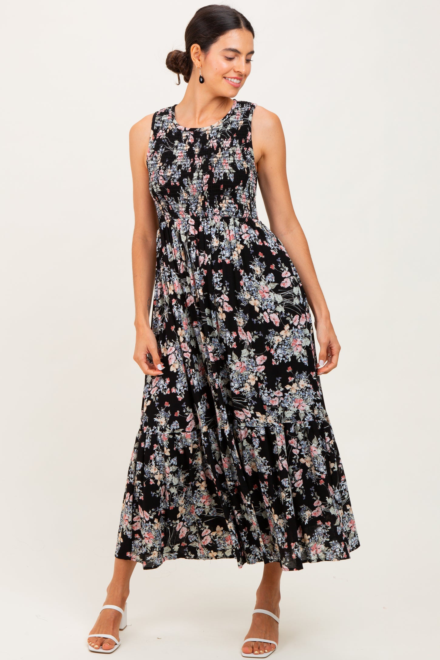 chinese dress ladies Black Floral Sleeveless Tiered Maxi Dress – PinkBlush main image 0