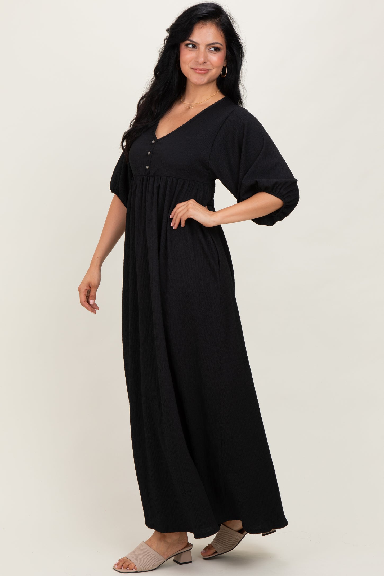 black woven maxi dress Karen Millen Womens Viscose Georgette Pleated Woven Maxi Dress With Sheer Lace Panel Detail - Black