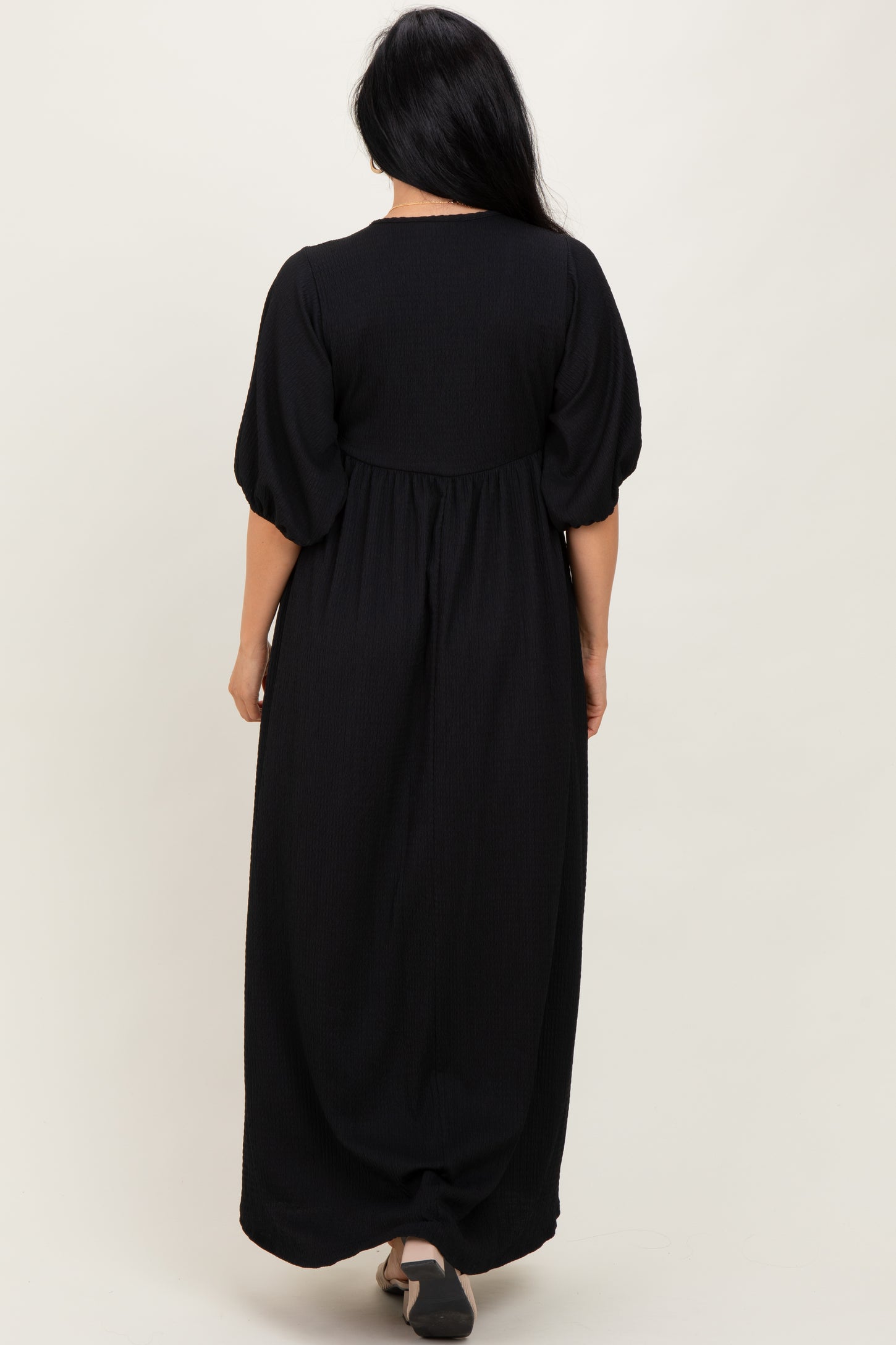 black woven maxi dress Black Woven Crinkle Maxi Dress