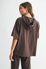 Brown Hooded Short Sleeve Top