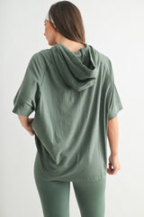 Olive Hooded Short Sleeve Top