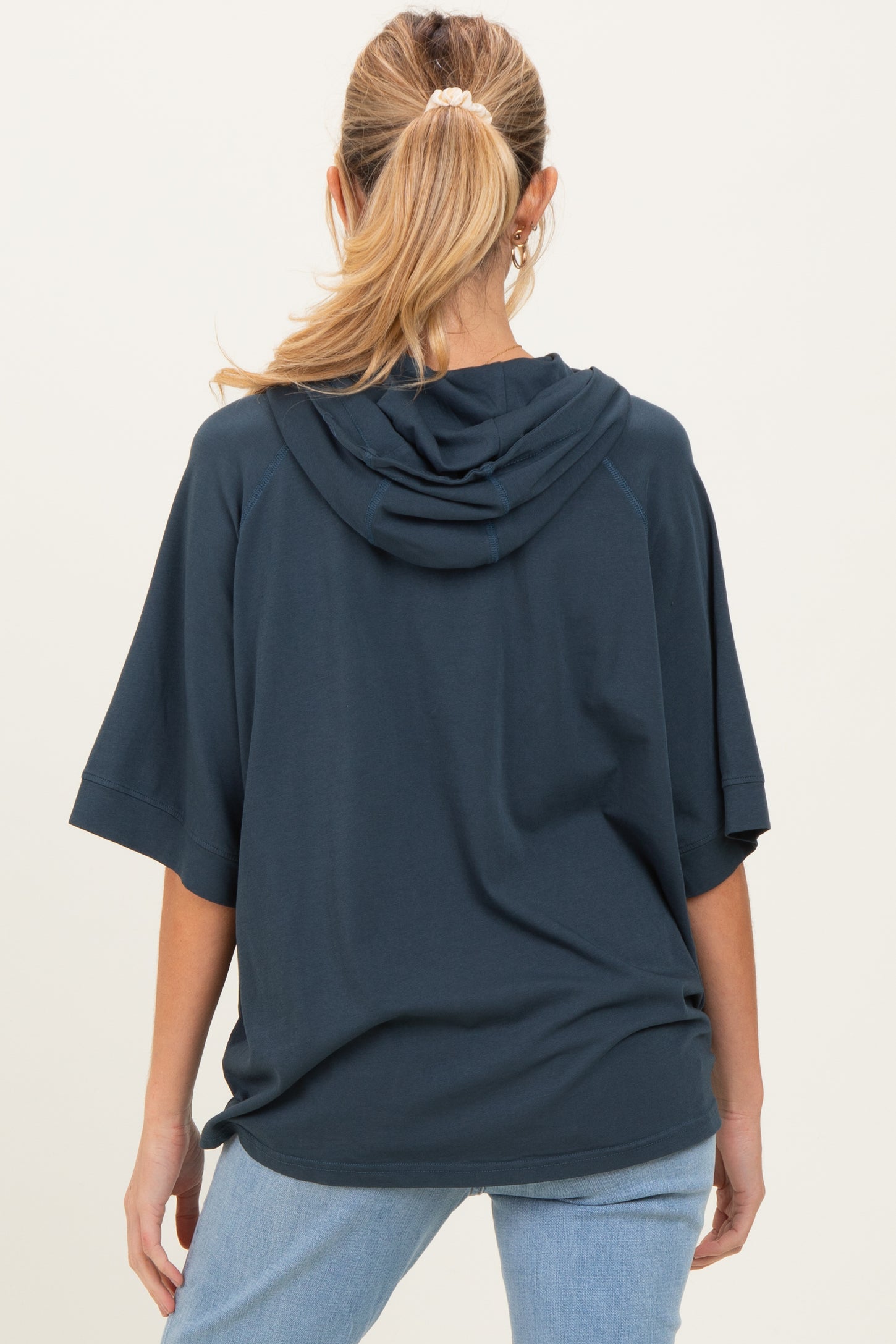 Navy Hooded Short Sleeve Maternity Top