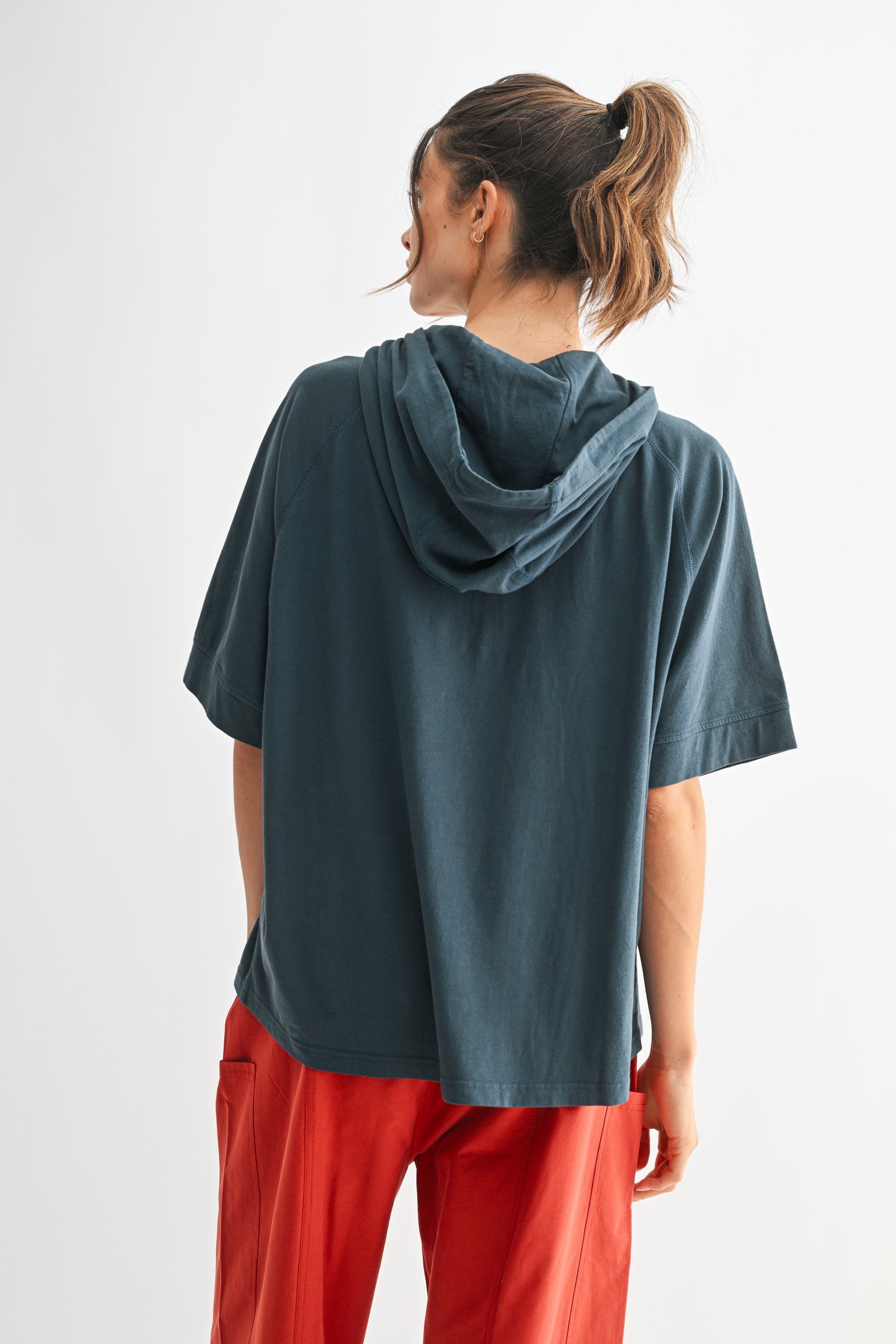 Navy Hooded Short Sleeve Top