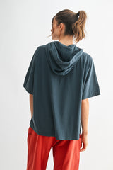 Navy Hooded Short Sleeve Top