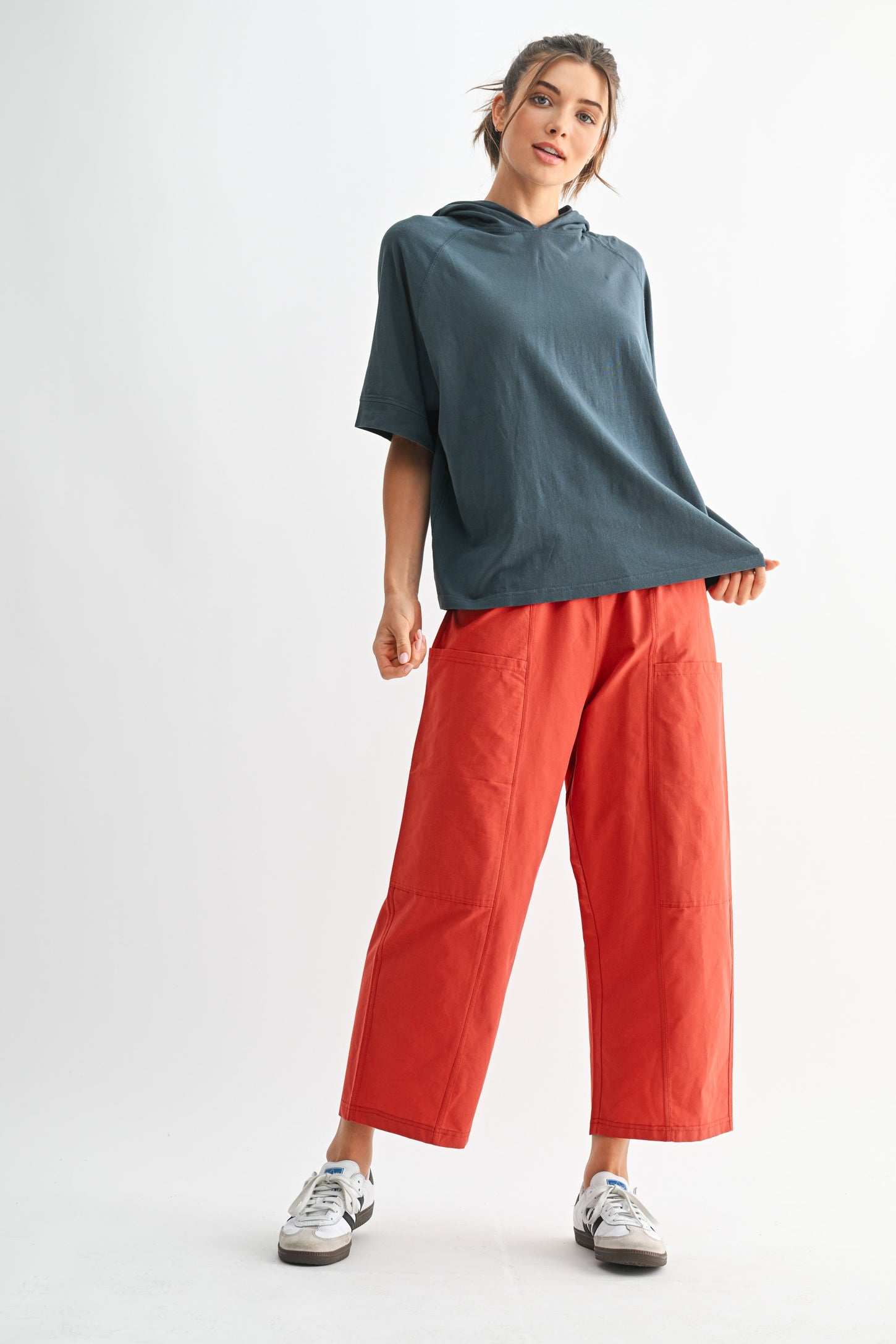 Navy Hooded Short Sleeve Top