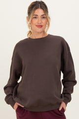 Brown Oversized Fleece Maternity Sweatshirt