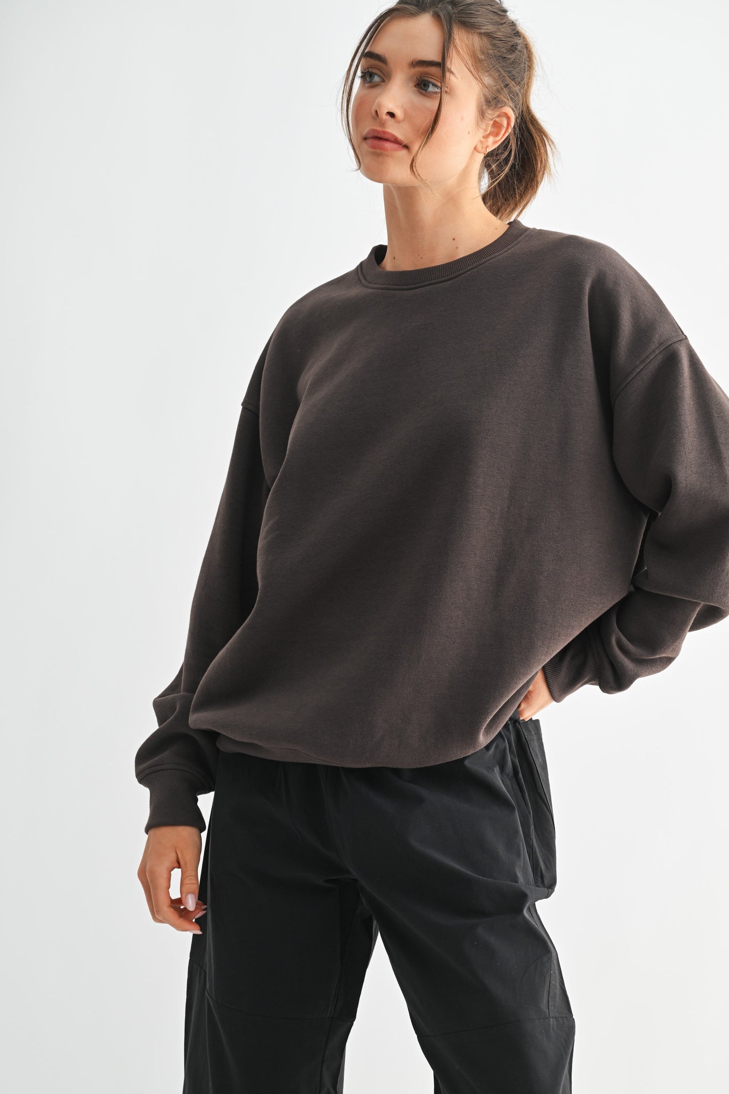 Brown Oversized Fleece Sweatshirt